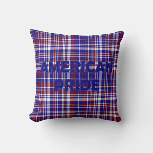 Sq.Pillow,Kariert-amerikanischer Stolz Blue Kissen (Vorderseite)