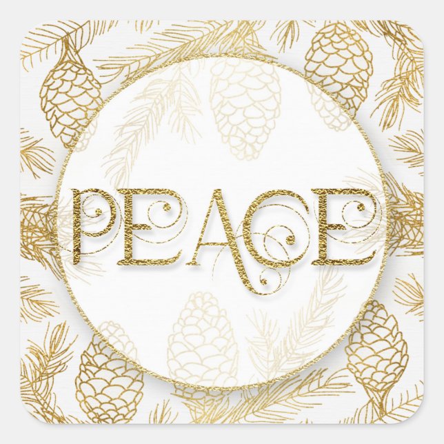 SQ Typografische PEACE-Meldung mit Bontanen Quadratischer Aufkleber (Vorderseite)