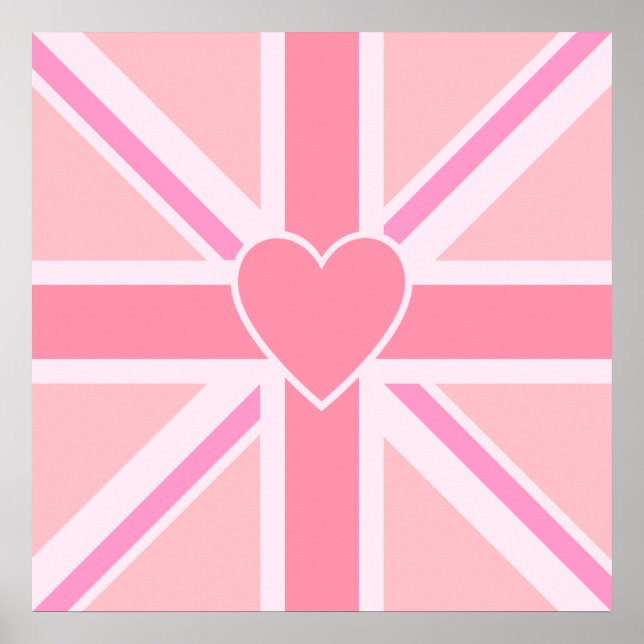 Sqaure Union Jack Flag & Heart Pinks Poster (Vorne)