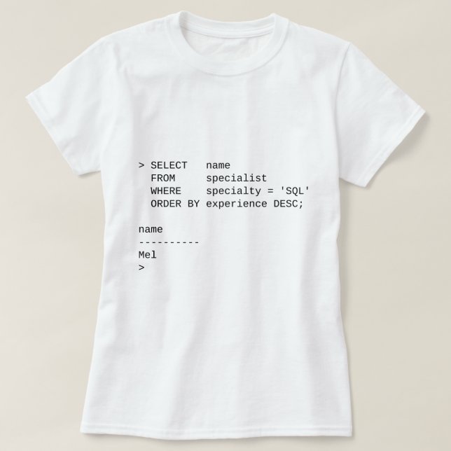 Sql-Datenbank-Spezialist: Mel T-Shirt (Design vorne)