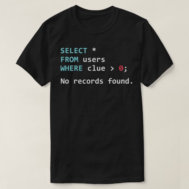 SQL Query Funny SQL Database Admin Programmer T-Shirt (Design vorne)