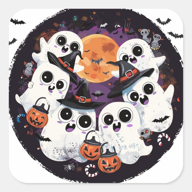 Squad Ghouls | ExDesigner | Halloween Quadratischer Aufkleber (Vorderseite)