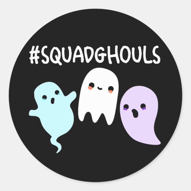 Squad Ghouls Funny Halloween Ghost Pun Dark BG Runder Aufkleber (Vorderseite)