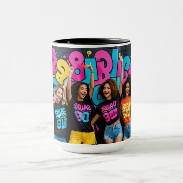 Squad Goals 90er Retro Ästhetik Schwarz Tasse (Zentrum)