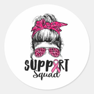 Squad Messy Bun Pink Krieger Brustkrebs Awarene Runder Aufkleber