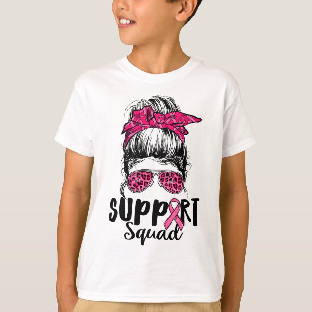 Squad Messy Bun Pink Krieger Brustkrebs Awarene T-Shirt (Vorderseite)