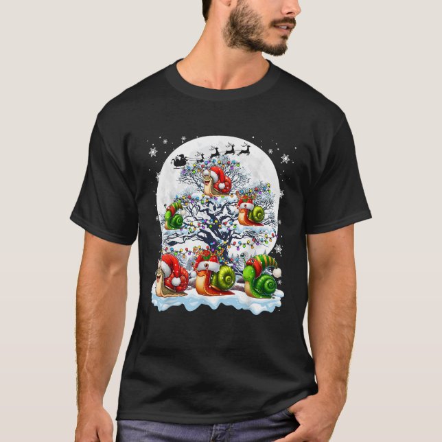 Squad Santa Reindeer Elf Snails On Xmas Tree Anima T-Shirt (Vorderseite)