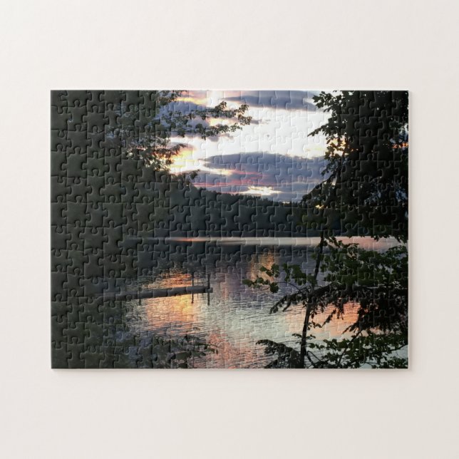 Squam Lake Sunrise New Hampshire Trees Foto (Horizontal)