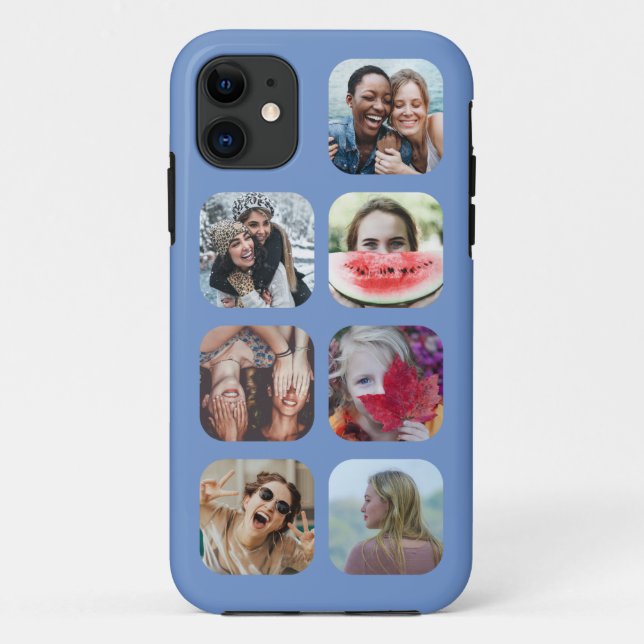 Square 7 Foto Collage Blue Template iPhone Case (Rückseite)