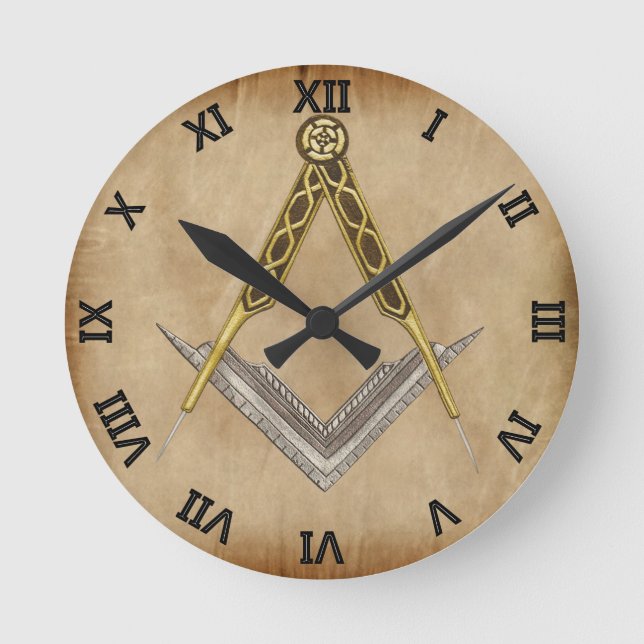 Square and Compass with All Seeing Eye Runde Wanduhr (Vorderseite)