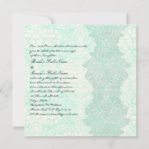 Square Aqua Vintag Damask Einladung Hochzeit