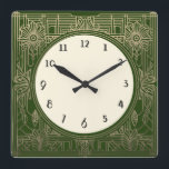 Square Art Deco Uhr in Dunkelgrün und Gold<br><div class="desc">Art Deko Uhr,  Jugendstil Uhr,  Goldcreme,  1920er Jahre Platz,  stilvolle,  raffinierte 1920er Stil, Retro Vintag antike, altmodische extravagant, Imitate goldene Linie Kunst, einfache minimalistische Quadrat Uhr, minimales elegantes Design</div>