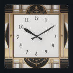 Square Art Deco Uhr Schwarz-weiße und goldene Uhr<br><div class="desc">"art Deko clock",  "art nouveau clock",  "Schwarz-weiße creme gold",  "geometrisch symmetrische linien der 1920er Jahre",  "stilvoll eleganter Stil 1920",  "smart Imitats golden luxus",  "retro Vintag luxuriöse antique",  "elegante Linien Halbkreis Arches",  "glamouröse glam quadratische Uhr",  "klassische klassische klassische Glamour-Uhr" ""</div>