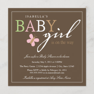 Square BABY GIRL Babydusche Einladung