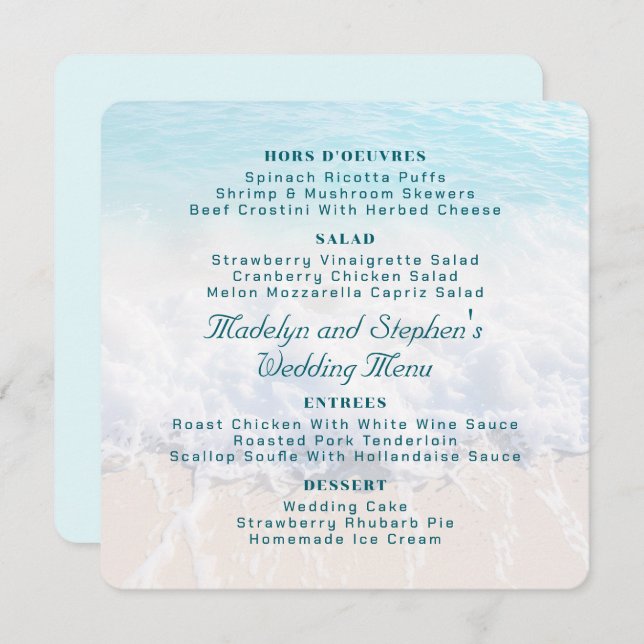 Square Beach Background Wedding Menu Template (Devant / Derrière)