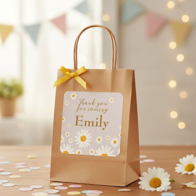 Square birthday labels for Daisy / "Thank you"  Quadratischer Aufkleber (Von Creator hochgeladen)