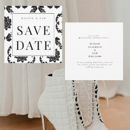 Square Black Damask Wedding Save the Date