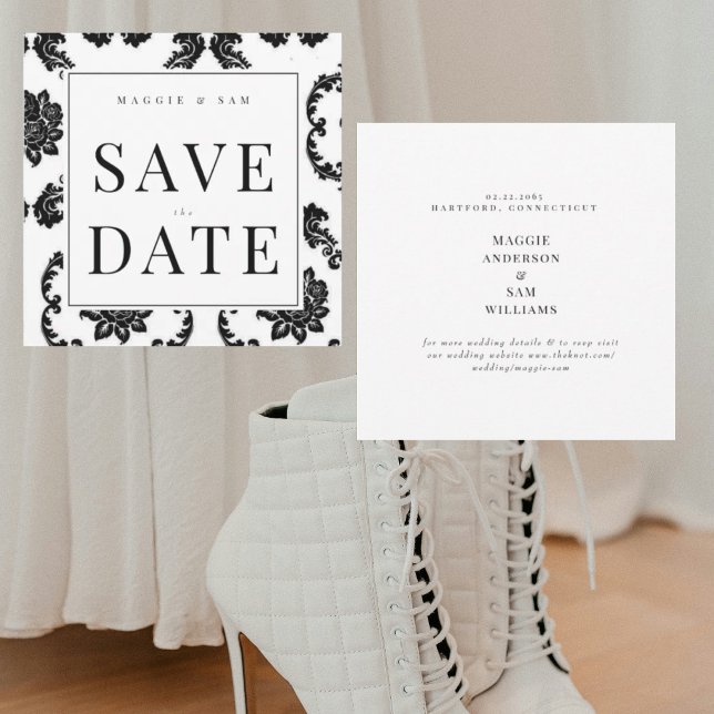 Square Black Damask Wedding Save the Date (Von Creator hochgeladen)