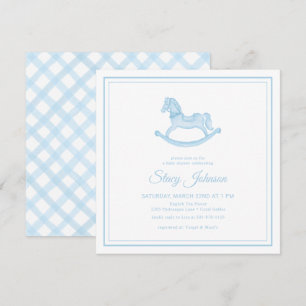 Square Blue Rocking Horse Boy Baby Showeinladung Einladung