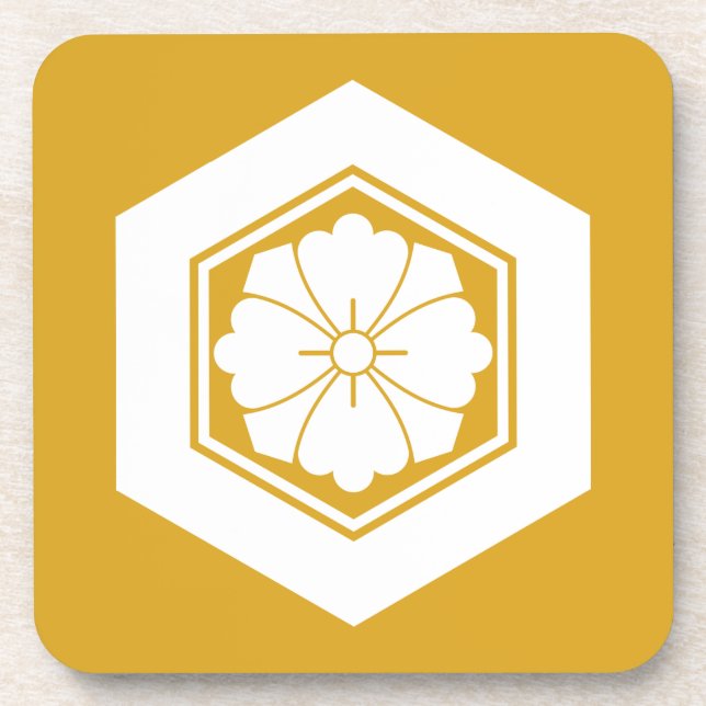 Square Blume mit Schwertern in Tortoiseshell Getränkeuntersetzer (Vorderseite)