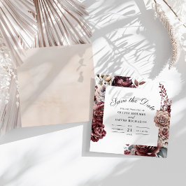 Square Boho Floral Save the Date Card - Beige Rück