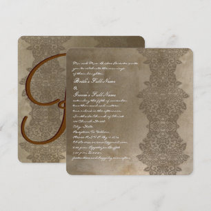 Square Brown Vintag Damask Einladung
