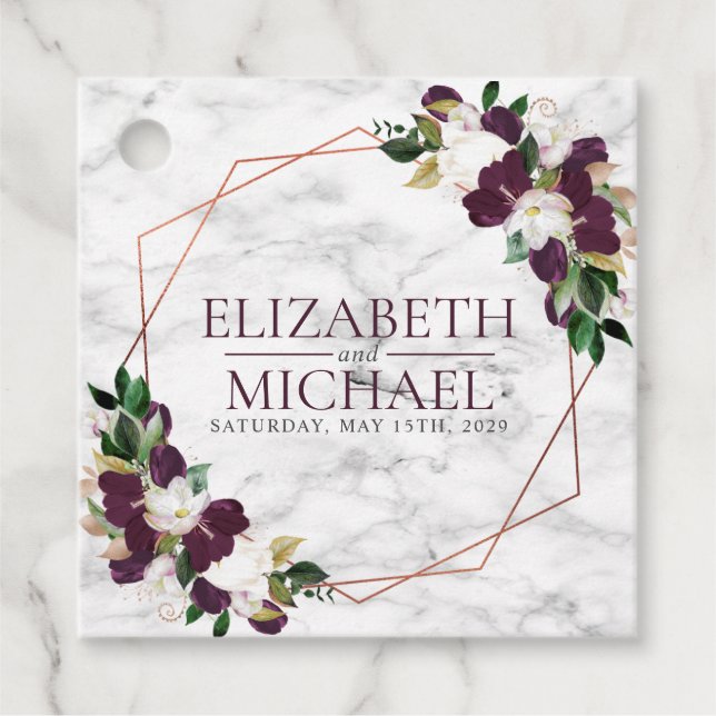 Square Burgundy Copper Geometric Marble Wedding Geschenkanhänger (Vorderseite)