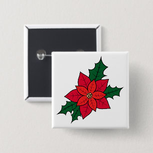 Square Button Button mit Weihnachts-Rot-Poinsettia