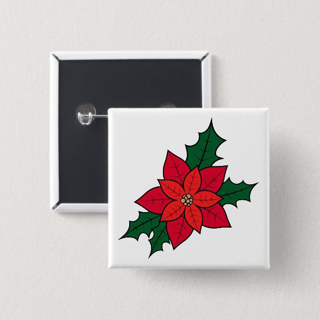 Square Button Button mit Weihnachts-Rot-Poinsettia (Vorne & Hinten)