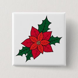 Square Button Button mit Weihnachts-Rot-Poinsettia