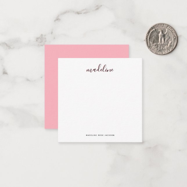 Square Chic Blush Pink mit schwarzem kalligraphisc Mitteilungskarte (Vorderseite/Rückseite Beispiel)