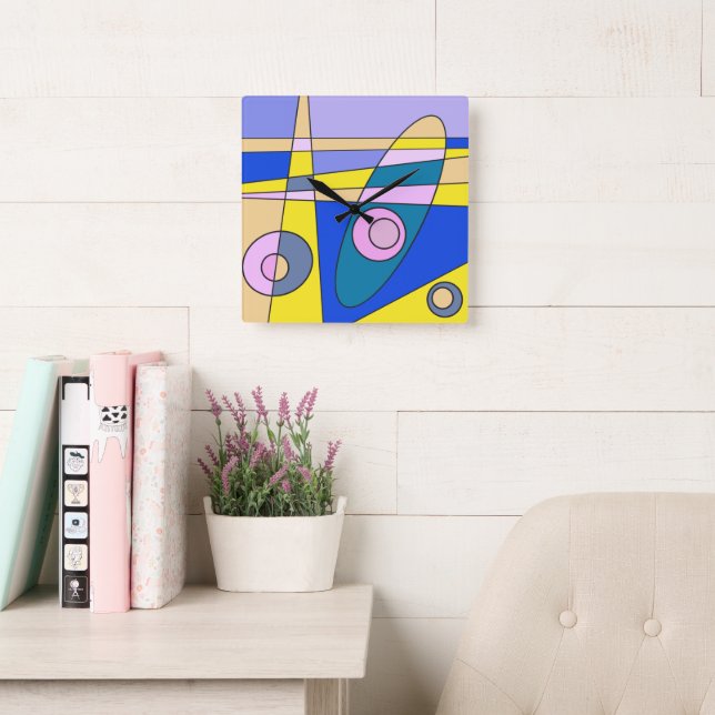Square Clock Abstrakt Surfen Gelb Blau Quadratische Wanduhr (Lesesaal)
