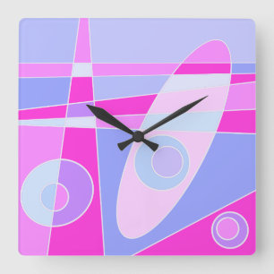 Square Clock Abstrakt Surfen Hot Lila Pink Quadratische Wanduhr