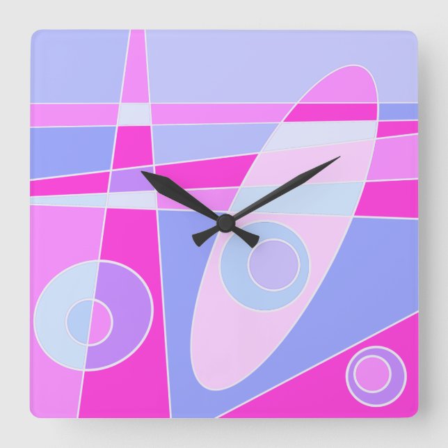 Square Clock Abstrakt Surfen Hot Lila Pink Quadratische Wanduhr (Vorderseite)