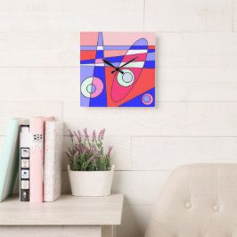 Square Clock Abstrakt Surfing Blue Red White Quadratische Wanduhr