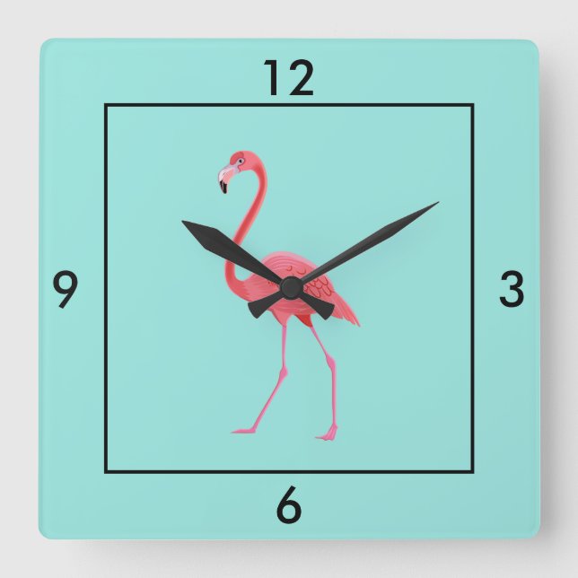 Square Clock-Flamingo Square Wall Clock Quadratische Wanduhr (Vorderseite)