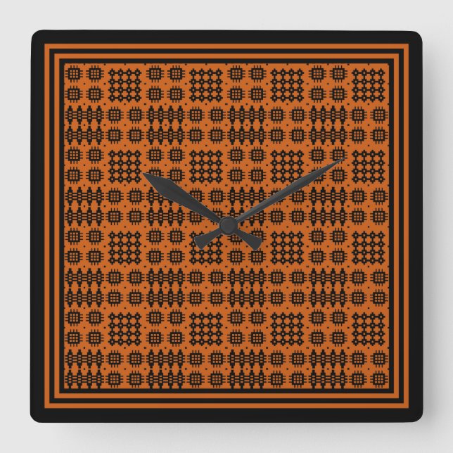 Square Clock: Welsh TapestPattern: Terracotta Quadratische Wanduhr (Vorderseite)