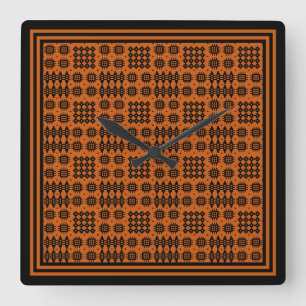 Square Clock: Welsh TapestPattern: Terracotta Quadratische Wanduhr