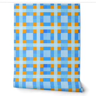 Square Crosses Karo 10 Blue Orange Tapete