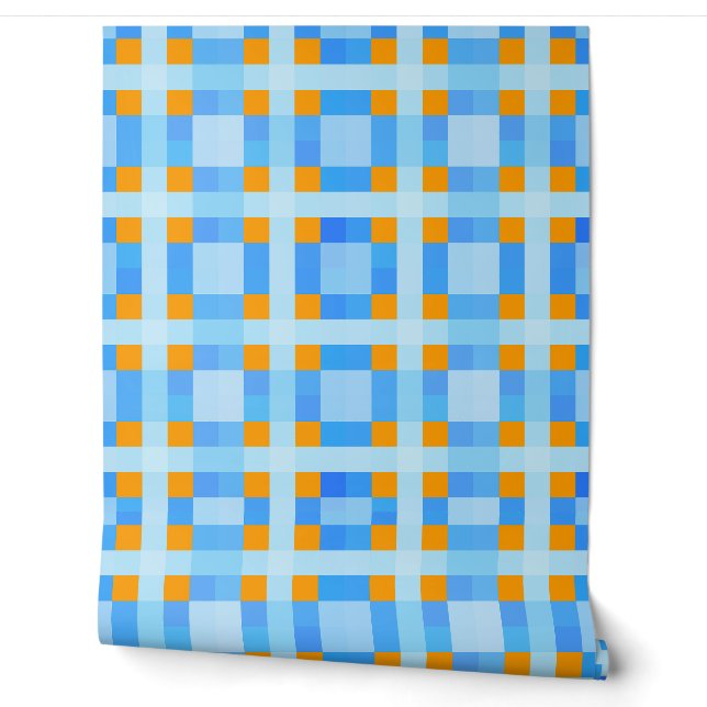 Square Crosses Karo 10 Blue Orange Tapete (Abrollen)