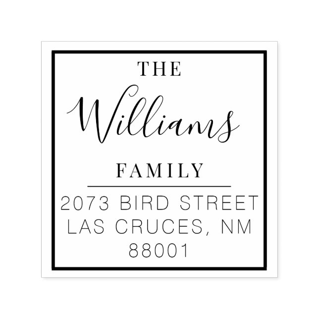 Square Custom Family Name Script-Rücksendeadresse Permastempel (Design)