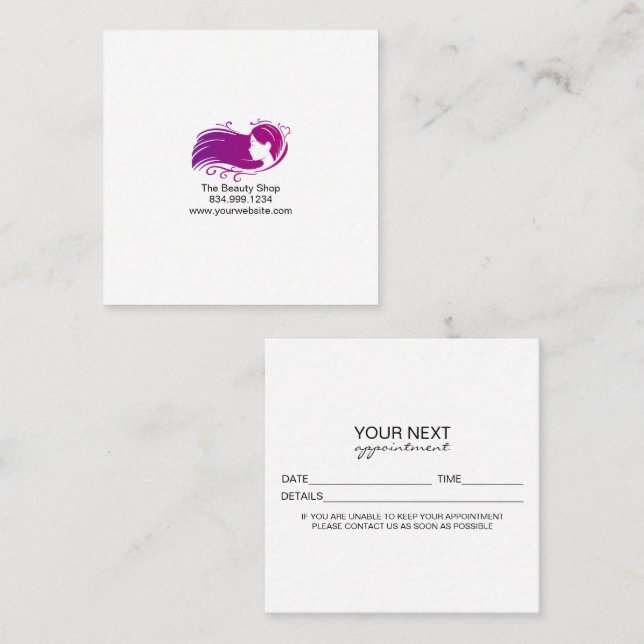 Square Custom Salon Appointment Card Quadratische Visitenkarte (Vorne/Hinten)