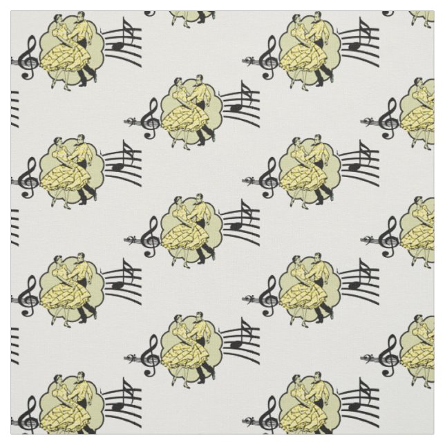 Square Dance Couple Yellow Karo Dance Music Stoff (Muster)