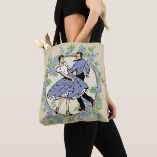 Square Dancing Couple in Blau mit Blume Tasche