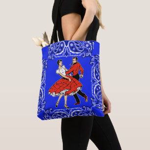 Square-Dancing-Paareblauer Bandana-Hintergrund Tasche