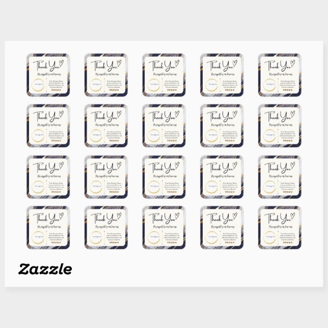 Square Dankeschön Business-Sticker - Marmordesign Quadratischer Aufkleber (Blatt)
