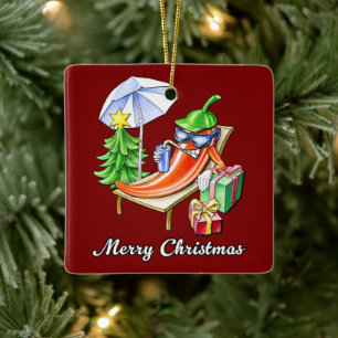 Square Deep Red Merry Christmas Pepper Keramikornament