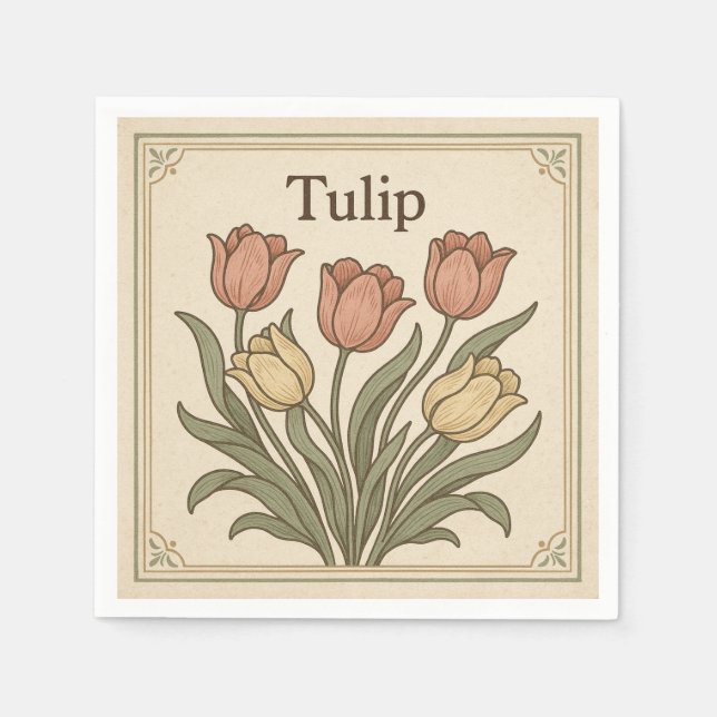 Square  Design  for Tulip, Retro Style USA Serviette (Vorderseite)