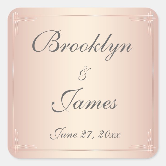 Square Elegant Blush Wedding Stickers (Vorderseite)