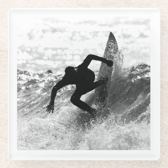 Square Format Surf Art Monochrome Glasuntersetzer (Vorderseite)